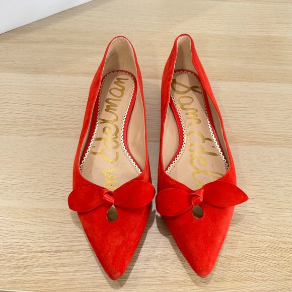 Sam Edelman Women's Red Suede Bow Raz pointed-toe Flats Size 8 - Picture 1 of 10